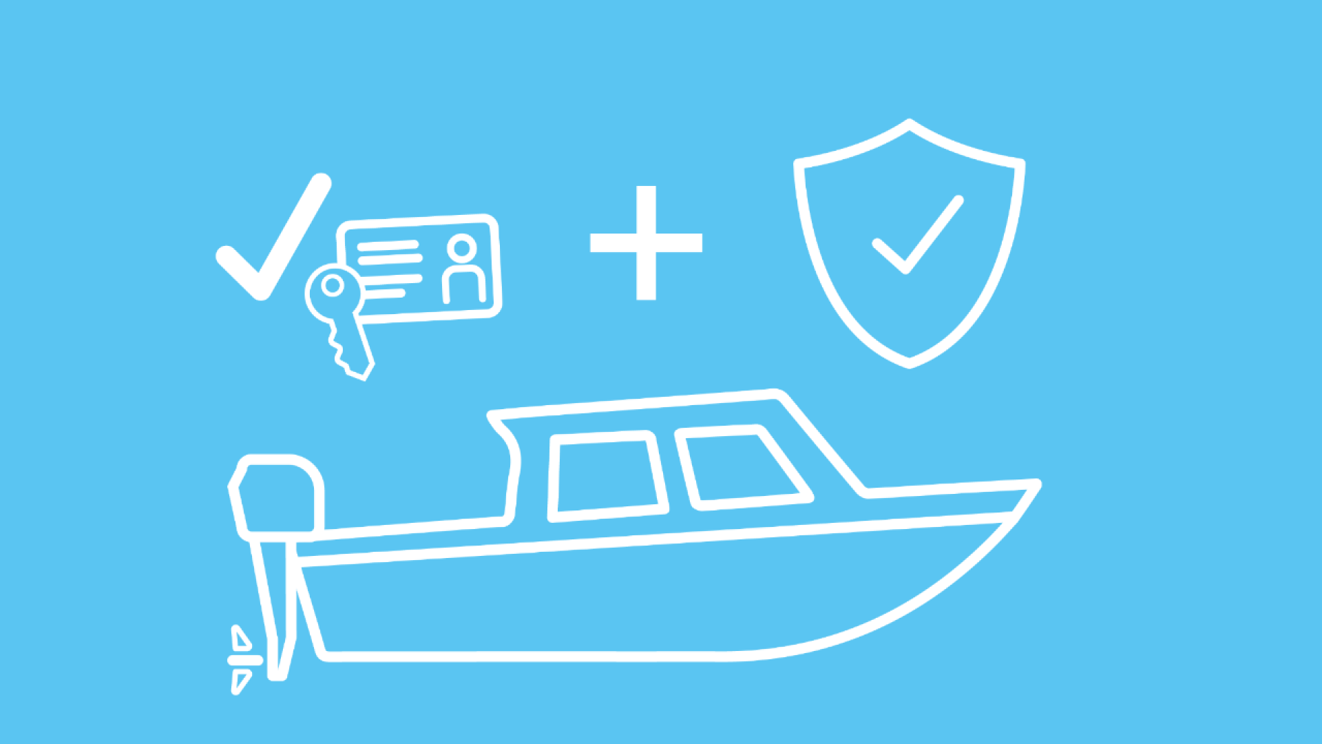Über einem Motorboot ist ein Bootsführerschein und ein Schutzwappen für den Versicherungsschutz als Zusatz zu den Bootsführerschein Kosten abgebildet.