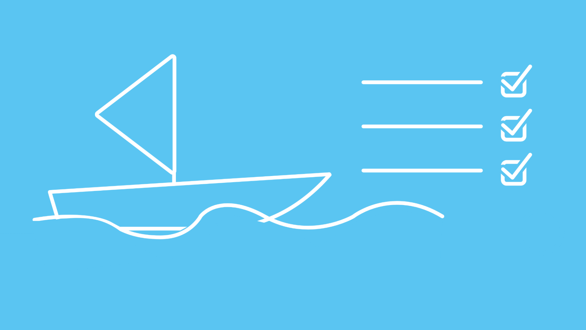 Die Grafik zeigt ein Segelboot und ein Symbol für die Packliste.