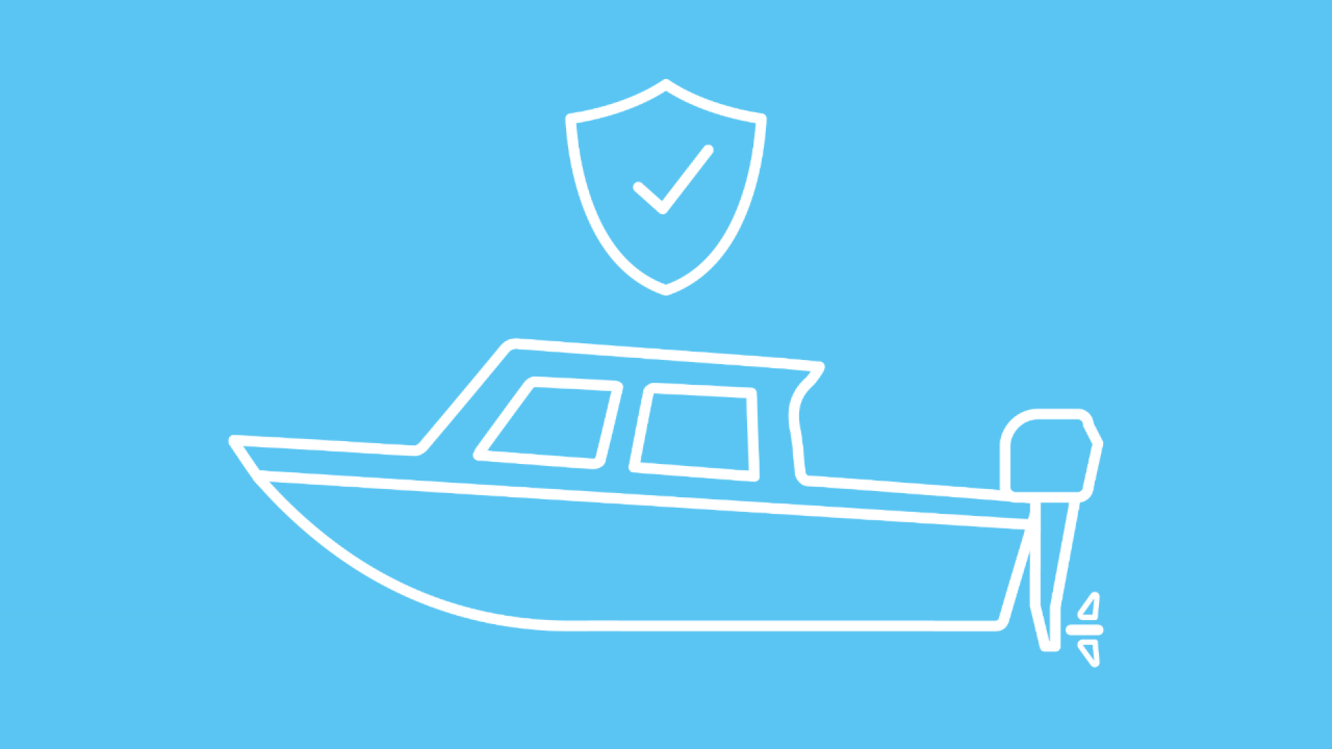 Ein Motorboot mit einem stilisierten Wappen, das für den Schutz der Motorboot Versicherung steht.