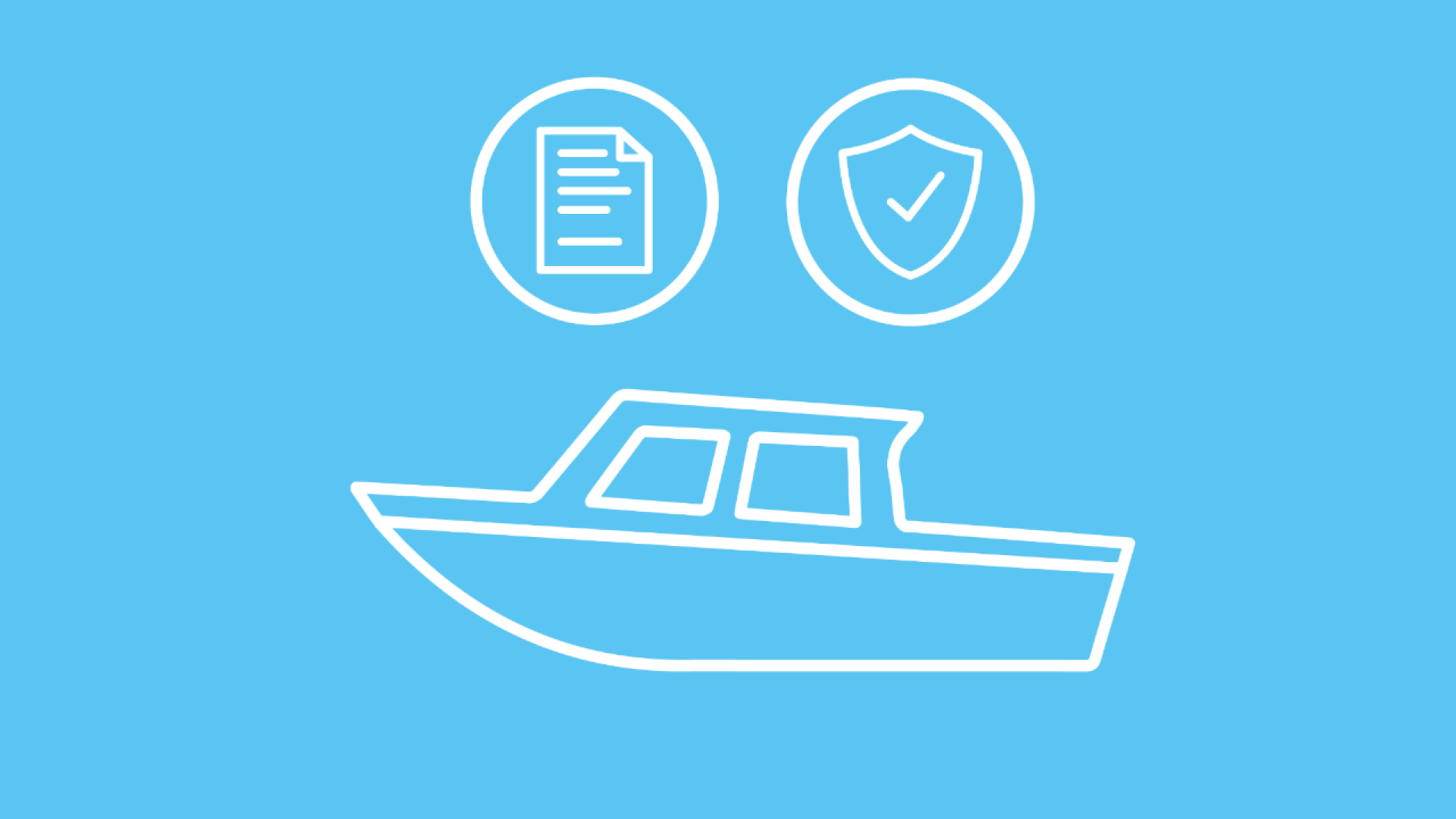 Ein Motorboot, für das im Rahmen der Wassersportversicherung Haftplicht und eine Kasko abgeschlossen werden kann. Der Versicherungsschutz ist über Icons dargestellt.