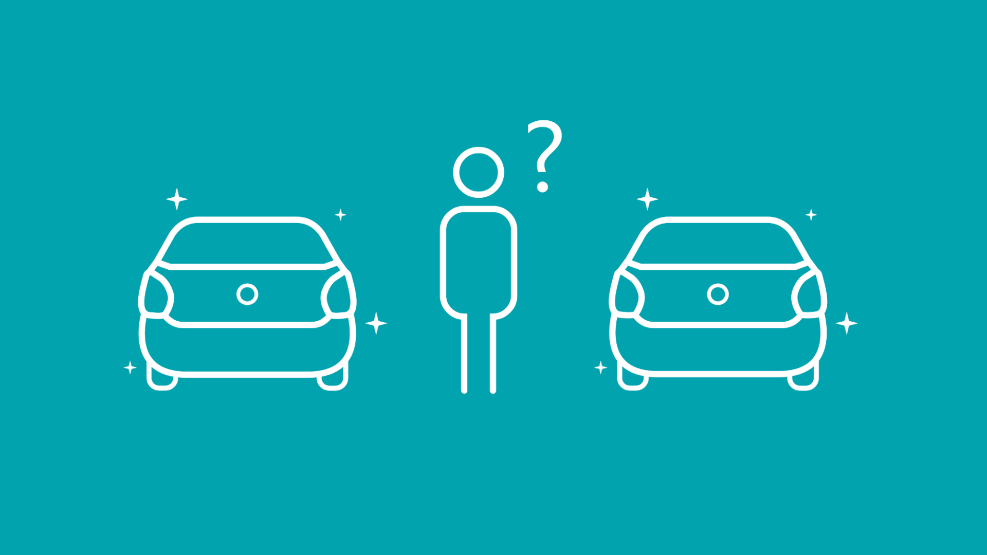 Eine Person kann sich nicht zwischen zwei E-Autos entscheiden.