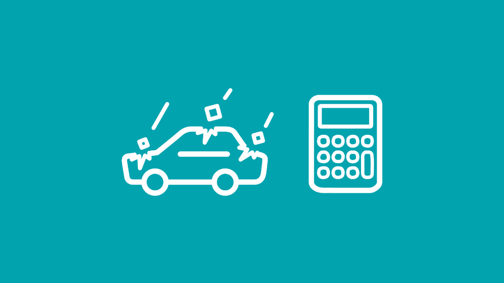 Die Grafik zeigt ein Auto mit einem Hagelschaden und einem Taschenrechner. 