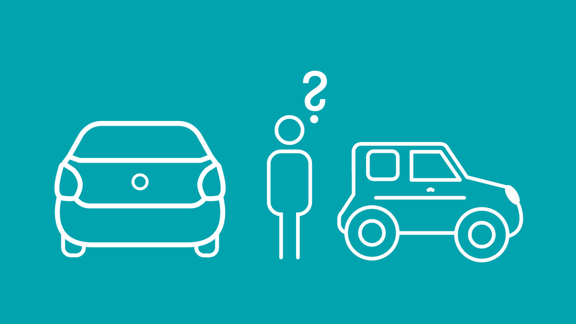 Eine Person steht vor der Entscheidung zwischen einem Microcar und einem normalen Auto.