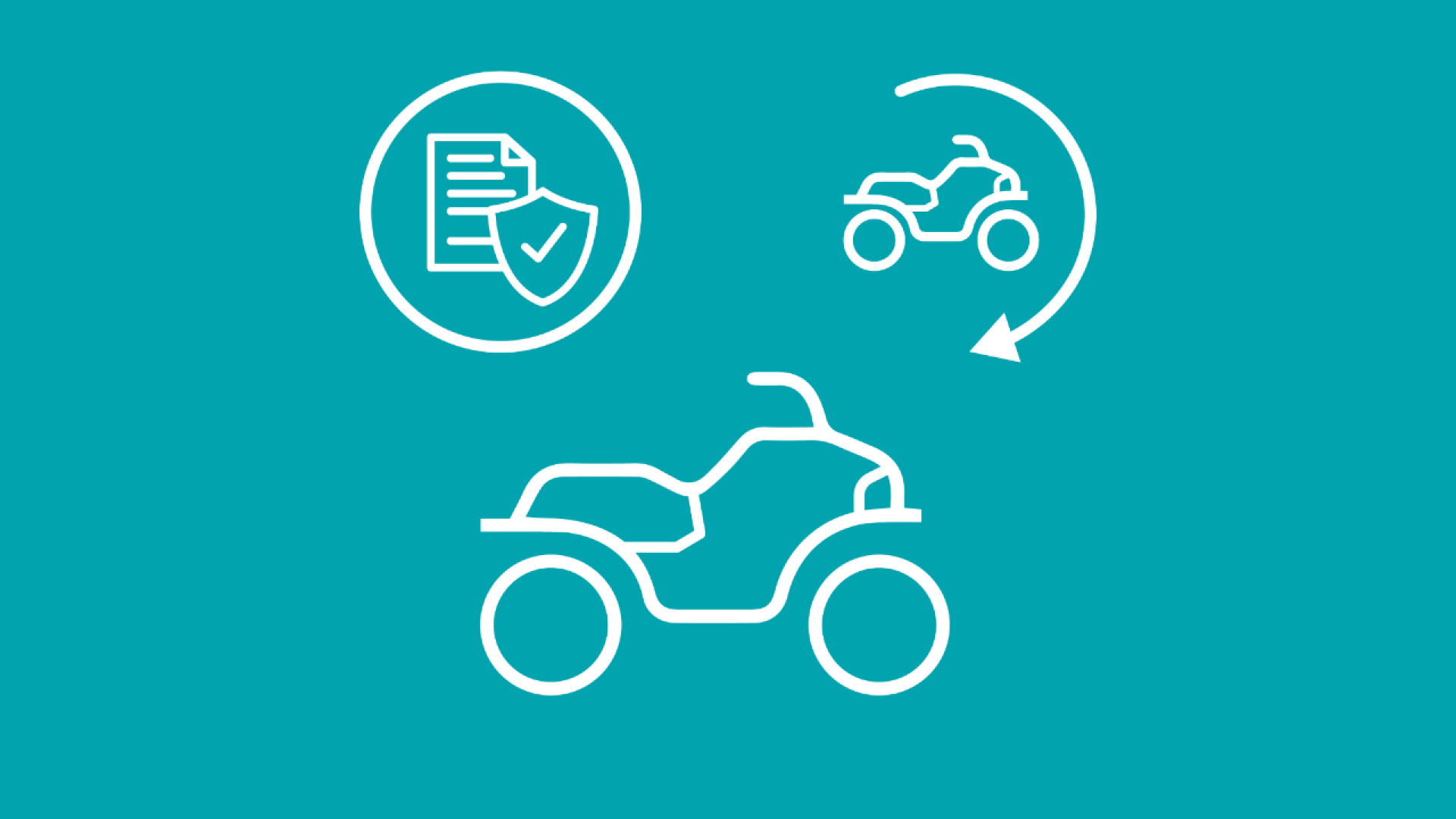 Über einem Quad sind zwei Icons für den Versicherungsschutz in der Quad Versicherung zu sehen: Haftpflicht und Teilkasko.