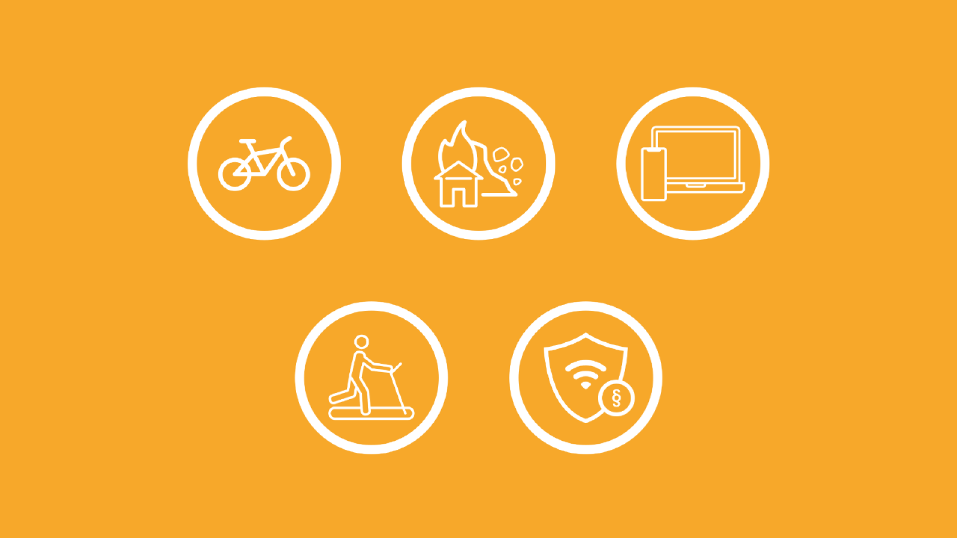 Es sind fünf umkreiste Icons für AddOns zu sehen, die zur Hausratversicherung hinzugebucht werden können.