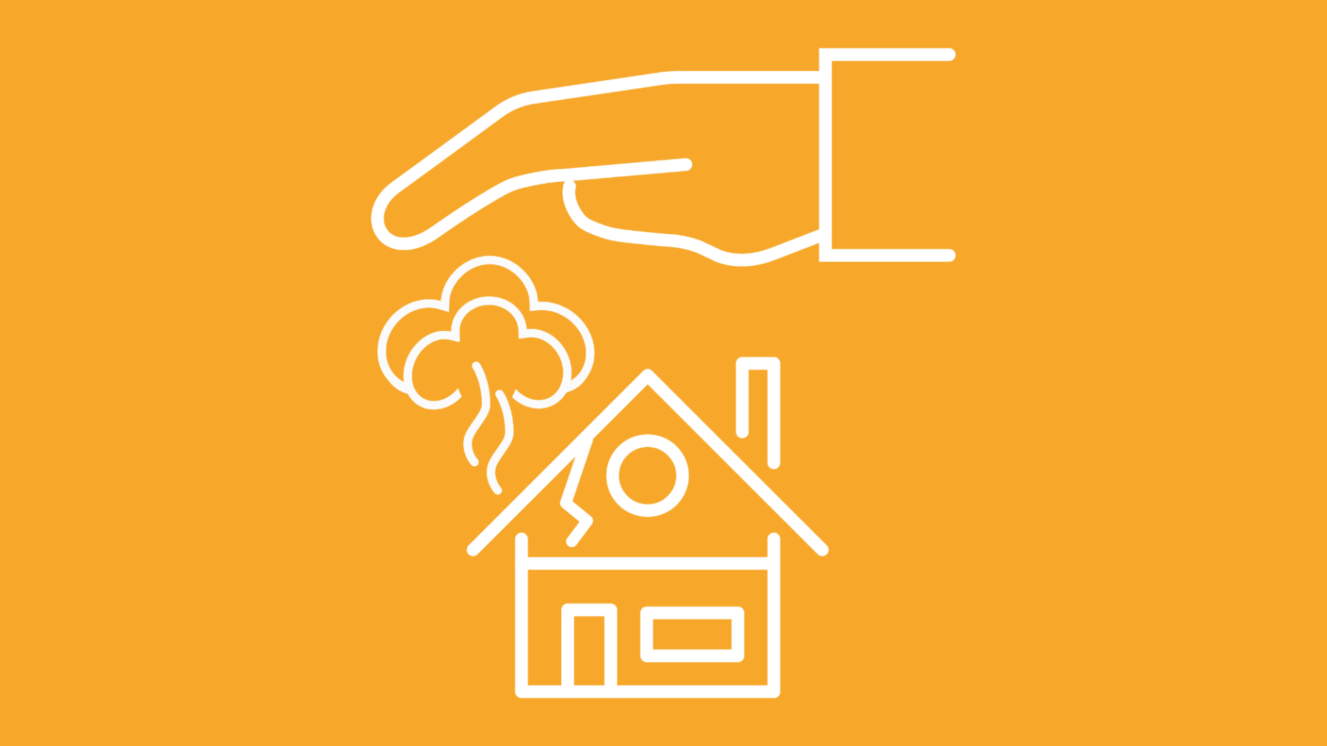 Die Grafik zeigt eine schützende Hand, die eine Versicherung darstellt, die bei einem Sengschaden das Haus versichert.