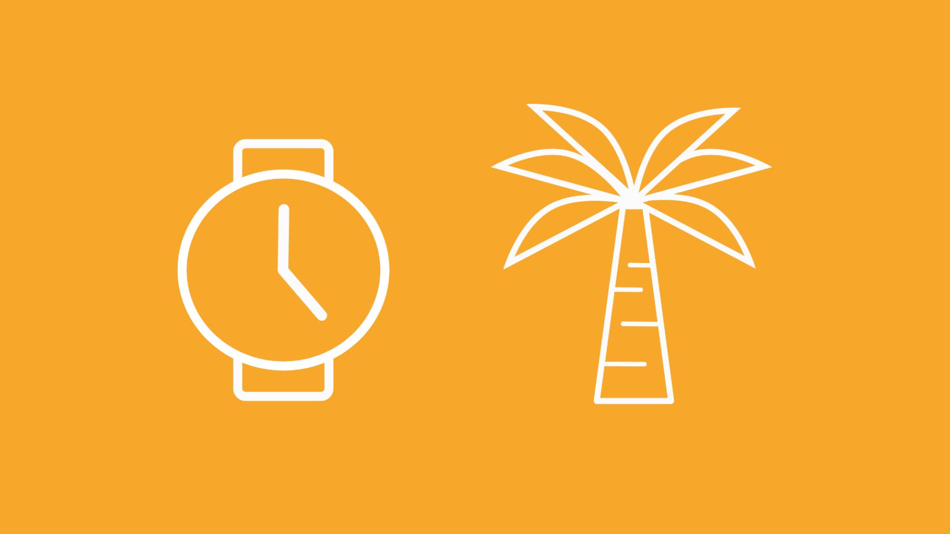 Zu sehen sind eine Uhr und eine Palme, welche die Versicherung im Urlaub darstellen sollen.