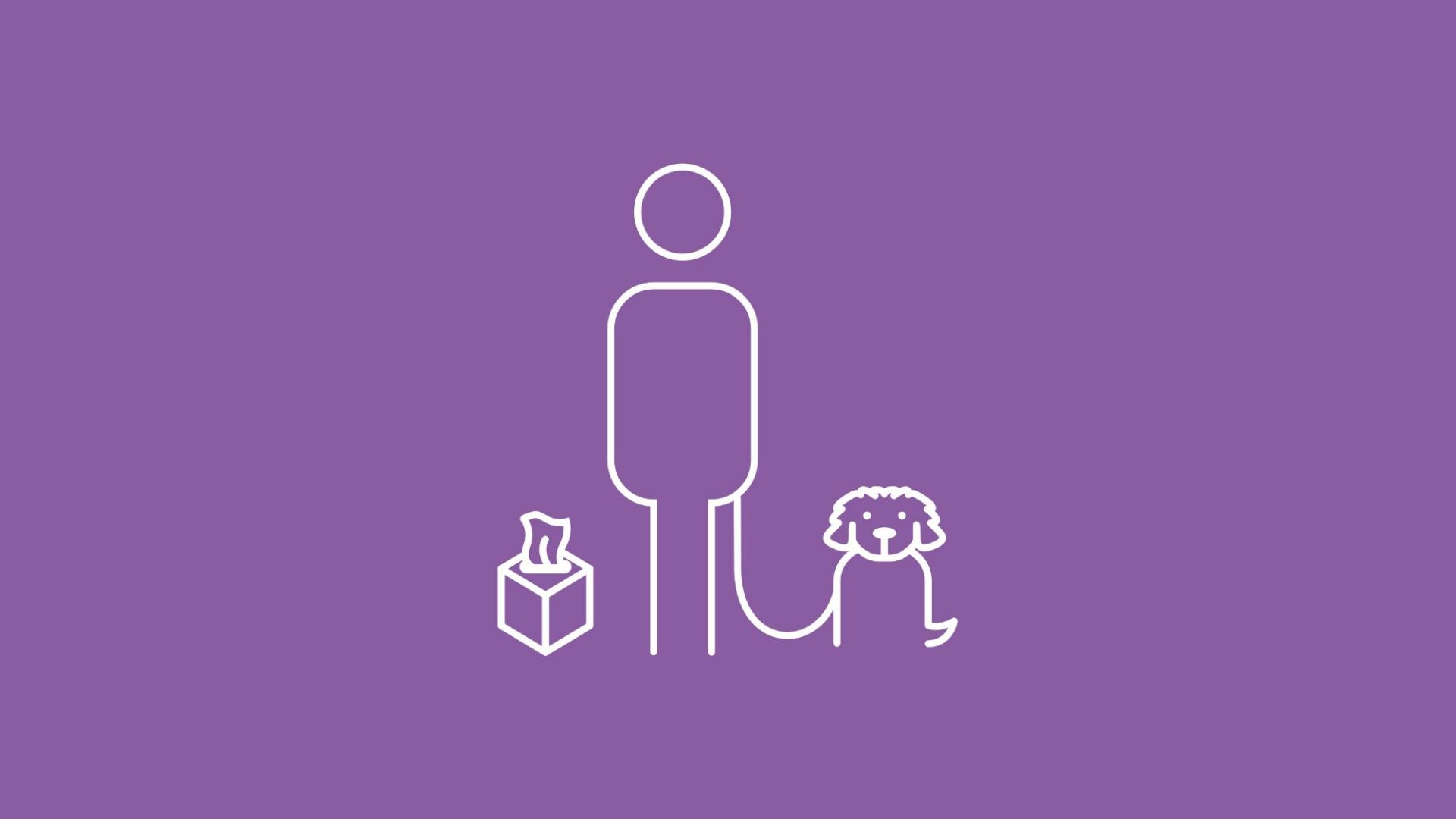 Die Grafik zeigt eine Person mit Taschentuch, die einen Hund an der Leine führt. 