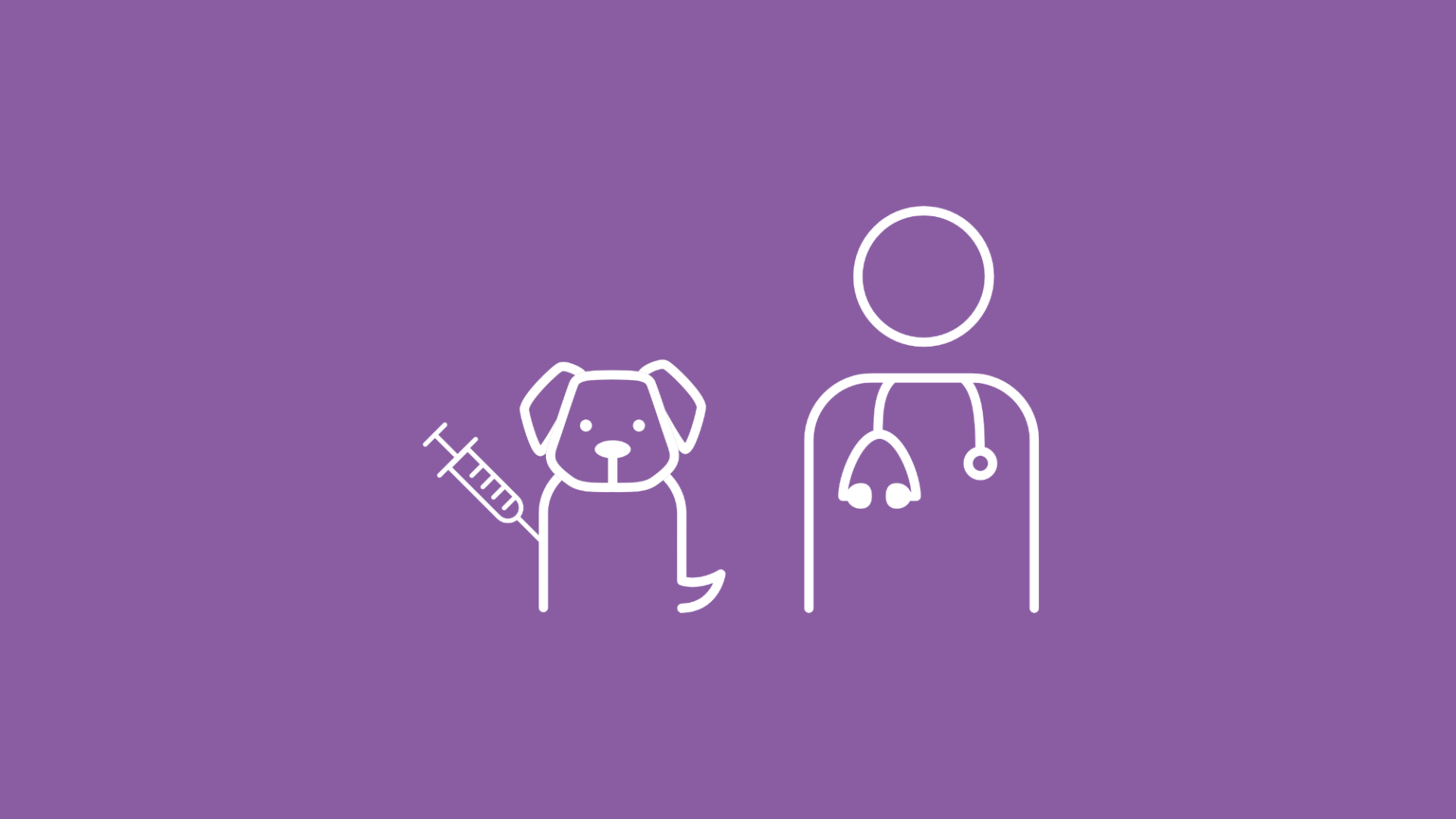 Abgebildet ist ein Hund neben einem Tierarzt mit Spritze, welcher die Übelkeit behandelt.  