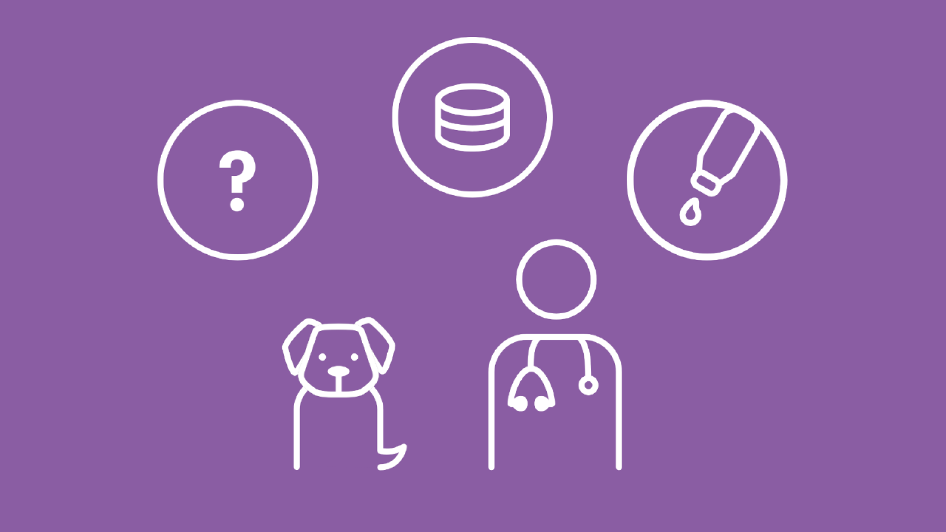 Die Grafik zeigt einen Hund beim Tierarzt, umgeben von drei Icons mit einem Fragzeichen, Ohrentropfen und einem Tiegel Salbe.