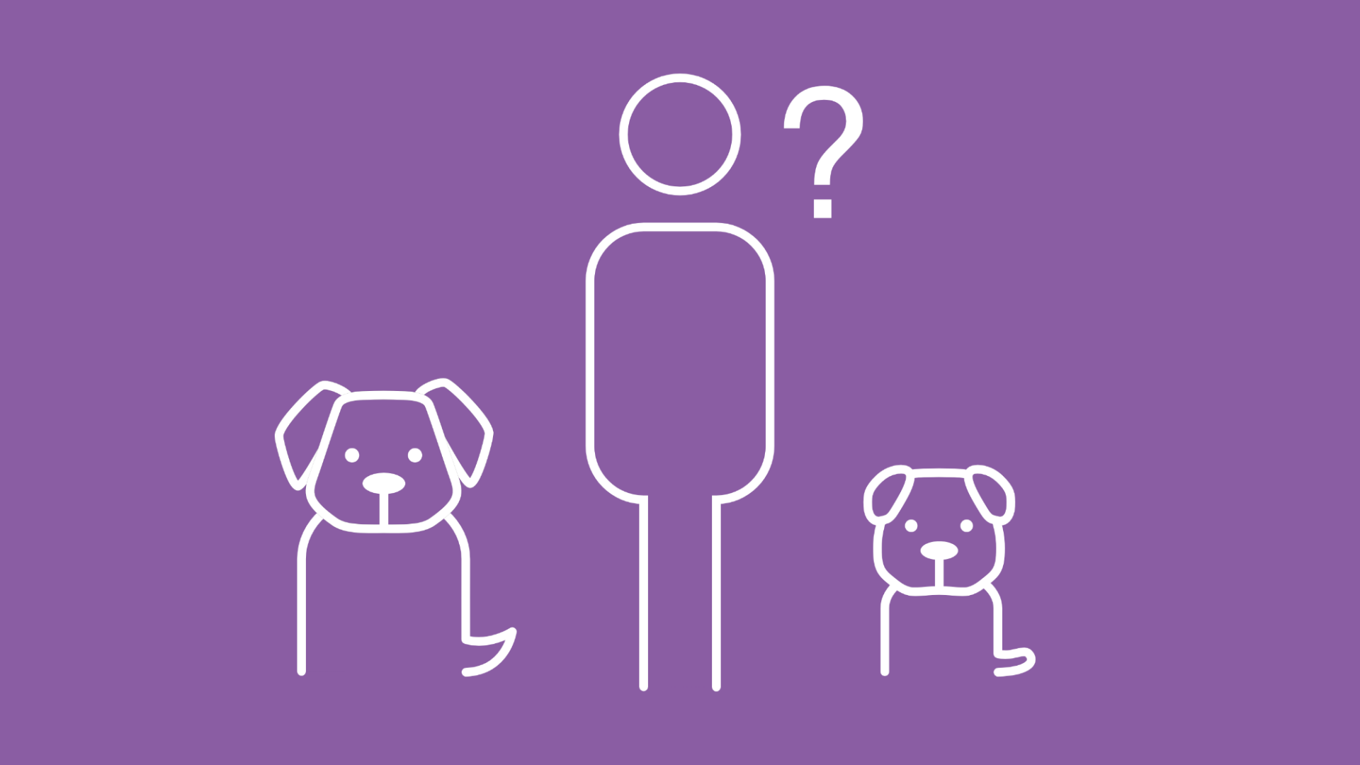Auf der Grafik ist ein Hundebesitzer zu sehen, der eine Entscheidung zwischen einem Welpen oder einem ausgewachsenen Hund trifft.