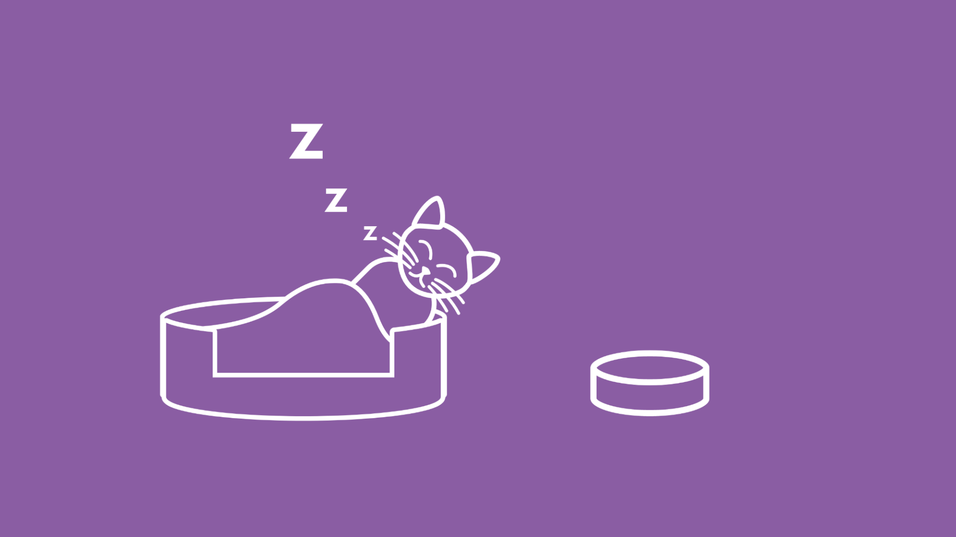 Die Grafik zeigt eine liegende Katze. Neben ihr eine leere Futter-Schale.