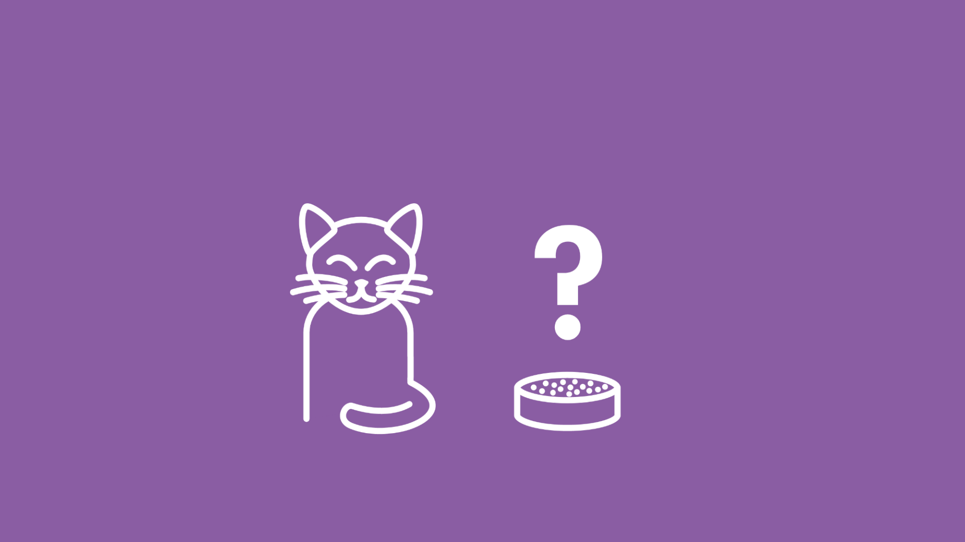 Das Bild zeigt eine Katze neben einem Fressnapf sitzend. Daneben ist ein Fragezeichen zu sehen. 