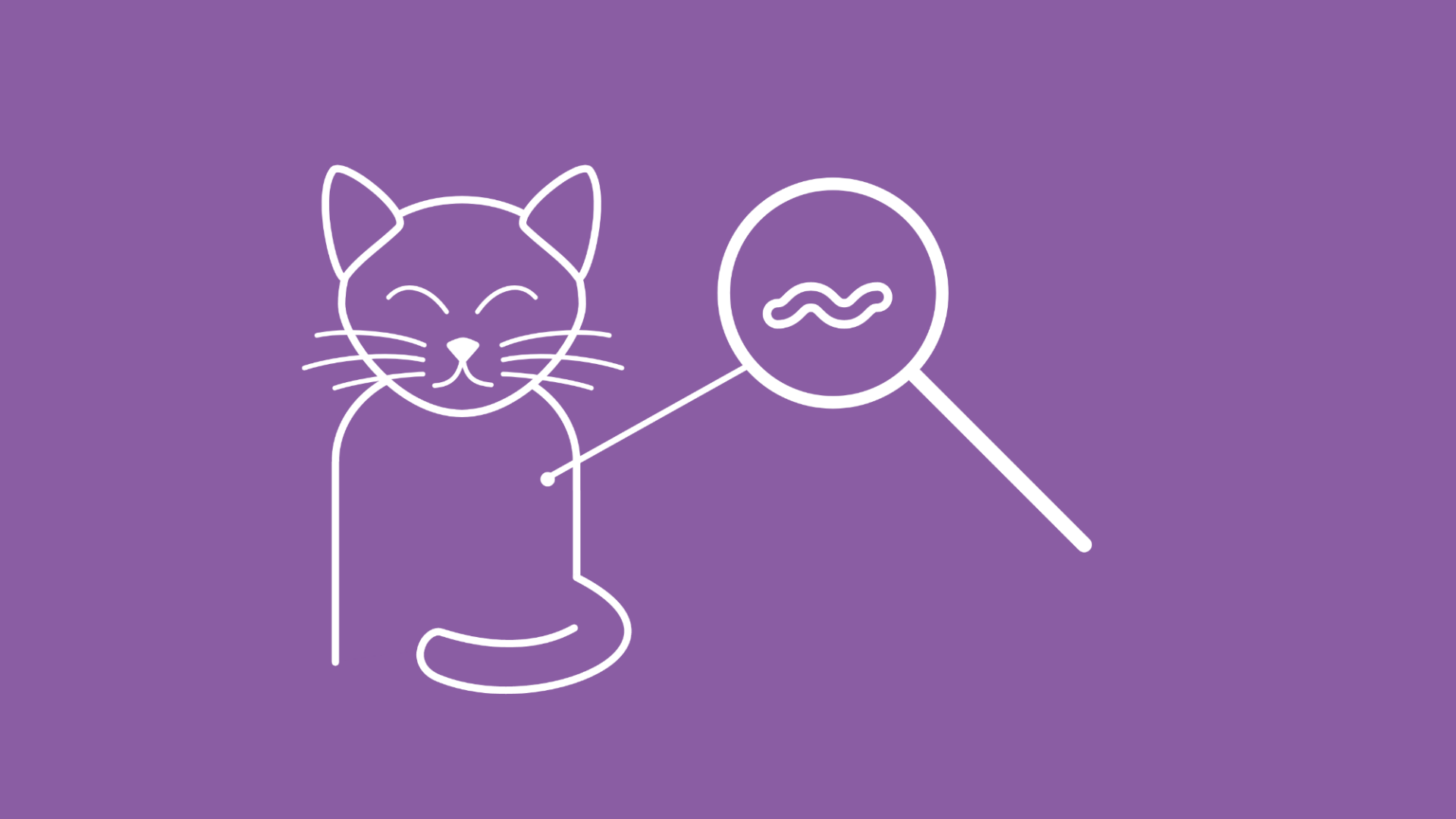 Die Grafik zeigt im Icon-Stil eine Katze, auf deren Fell eine Lupe gehalten wird. Durch die Lupe ist ein Wurm erkennbar. 