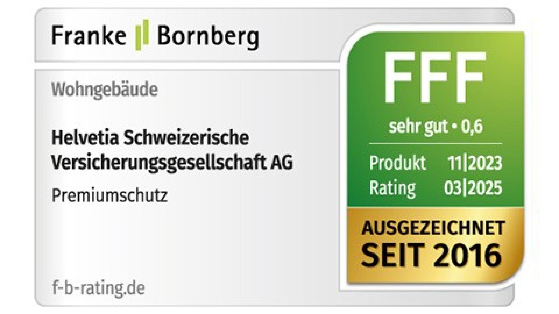 Franke und Bornberg bewerten den Premiumschutz der Hausratversicherung mit dem Leistungsniveau »hervorragend« (03/24)