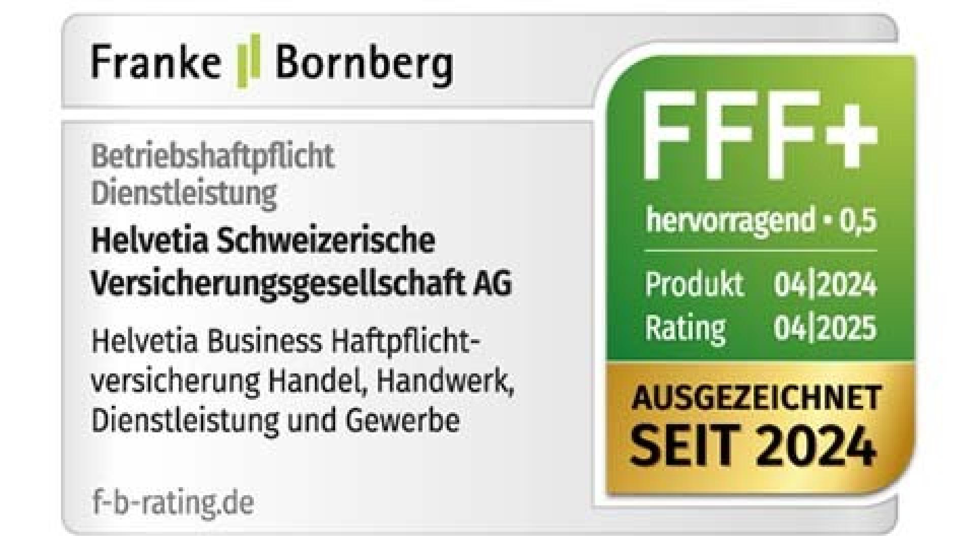 Siegel Franke und Bornberg: Helvetia Betriebshaftpflichtversicherung für Dienstleister